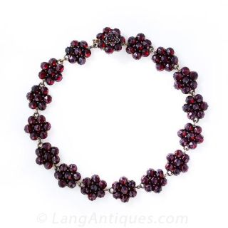 Antique Bohemian Garnet Cluster  Bracelet