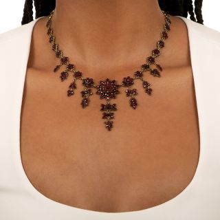 Antique Bohemian Garnet Fringe Necklace
