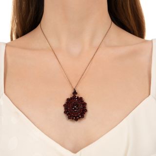 Antique Bohemian Garnet Glass-Backed Locket Pendant