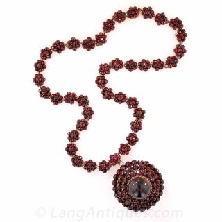 Antique Bohemian Garnet Necklace with Detachable Pendant/Brooch