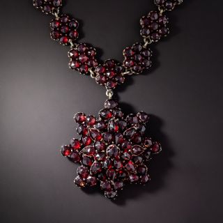 Antique Bohemian Garnet Necklace with Flower Pendant - 1