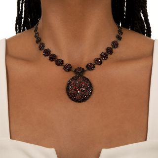 Antique Bohemian Garnet Pendant Necklace