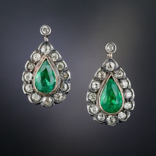 Antique Brazilian Emerald and Diamond Earrings - 1