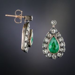 Antique Brazilian Emerald and Diamond Earrings