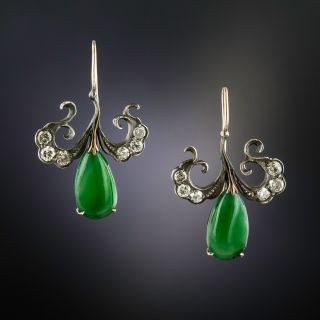 Antique Burmese Jade and Diamond Drop Earrings - 1