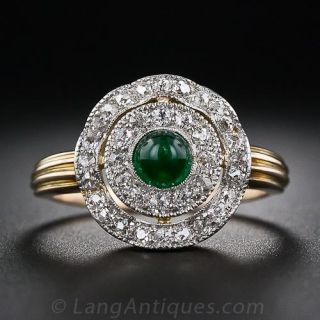 Antique Cabachon Emerald and Diamond Ring