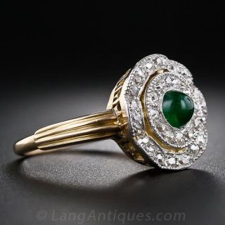 Antique Cabachon Emerald and Diamond Ring