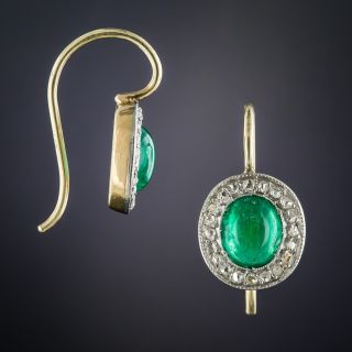 Antique Cabochon Emerald and Diamond Earrings