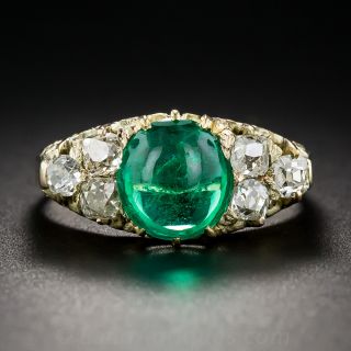 Antique Cabochon Emerald and Diamond Ring