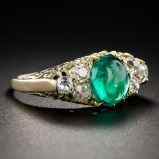Antique Cabochon Emerald and Diamond Ring
