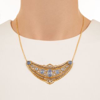Antique Cabochon No-Heat Sapphire and Diamond Necklace, Circa 1900
