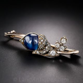 Antique Cabochon Sapphire Acorn Pin