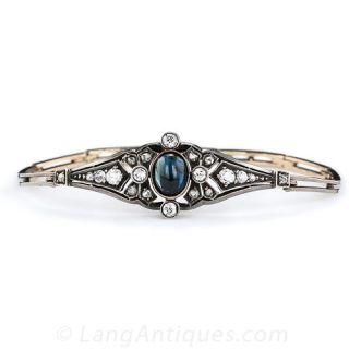 Antique Cabochon Sapphire and Diamond Bracelet