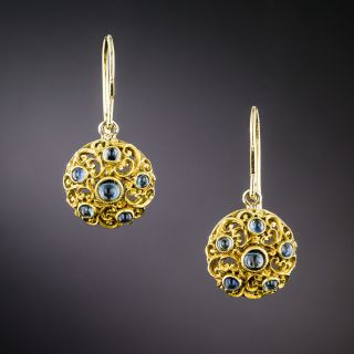 Antique Cabochon Sapphire Dangle Earrings - 2