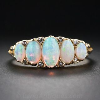 Antique Carved 5 Stone Opal and Diamond Ring