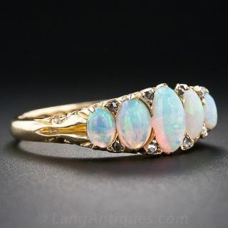 Antique Carved 5 Stone Opal and Diamond Ring