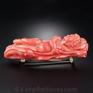 Antique Carved Coral Angel Brooch