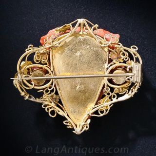 Antique Carved Coral Bacchus Brooch 