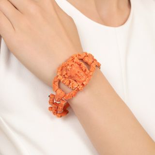 Antique Carved Coral Dionysus Bracelet