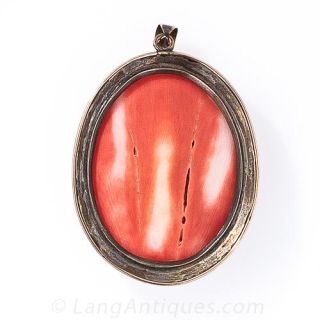 Antique Carved Coral Dragon Pendant