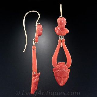Antique Carved Coral Drop Earrings