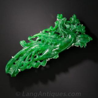 Antique Carved Jade Rooster Brooch - 1