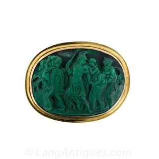 Antique Carved Malachite Cameo Pin