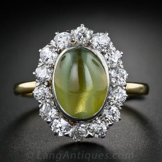 Antique  Cats Eye and Diamond Halo Ring