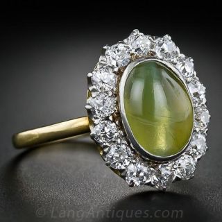Antique  Cats Eye and Diamond Halo Ring
