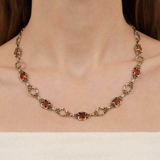 Antique Citrine and Black & White Enamel Necklace