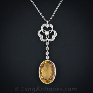 Antique Diamond Citrine Necklace 