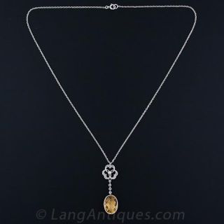 Antique Citrine and Diamond Drop Necklace