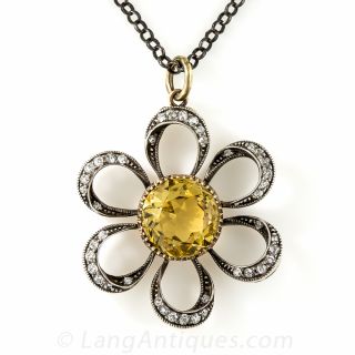 Antique Citrine And Diamond Flower Necklace