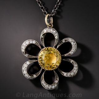 Antique Citrine And Diamond Flower Necklace