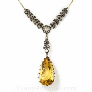 Antique Citrine and Diamond Necklace
