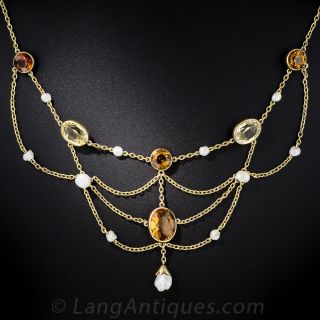 Antique Citrine and Freshwater Pearl Necklace
