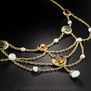 Antique Citrine and Freshwater Pearl Necklace