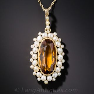 Antique Citrine and Pearl Pendant
