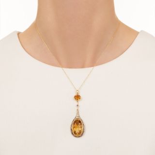 Antique Citrine Lavaliere Necklace 