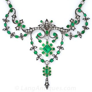 Antique Colombian Gem Emerald and Diamond Necklace