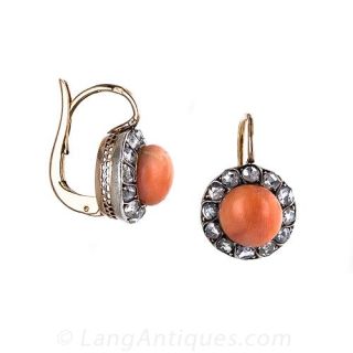 Antique Coral and Diamond Drop Earrings