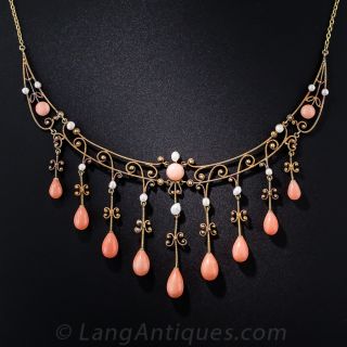 Antique Coral and Pearl Necklace