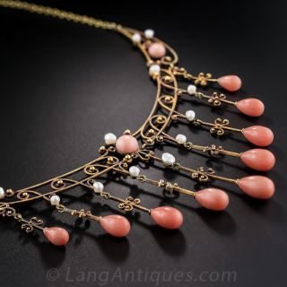 Antique Coral and Pearl Necklace