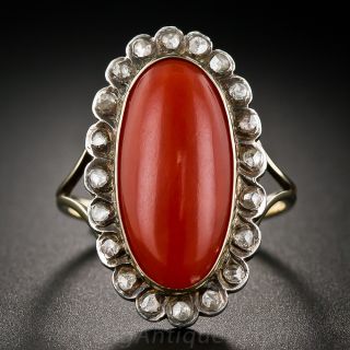 Antique Coral and Rose-Cut Diamond Ring