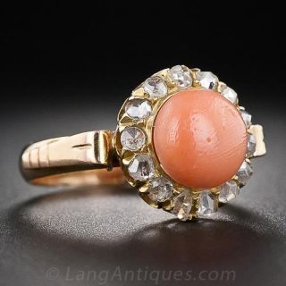 Antique Coral and Rose-Cut Diamond Ring