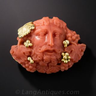 Antique Coral Bacchus Brooch 
