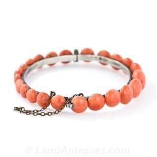 Antique Coral Bead  Bangle Bracelet 