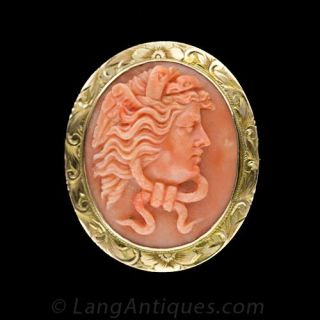 Interesting Coral Cameo Brooch Main View
