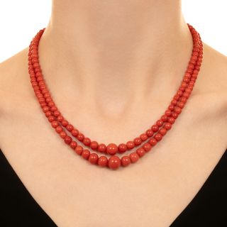 Antique Coral Double Strand Necklace
