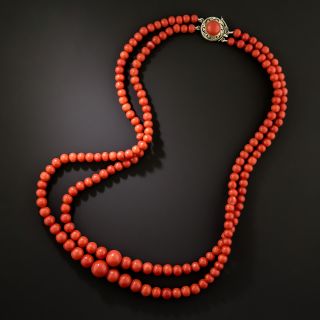 Antique Coral Double Strand Necklace - 2